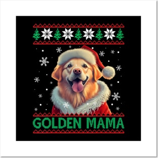 Golden Mama Golden Retriever Mom Santa Hat Ugly Christmas Posters and Art